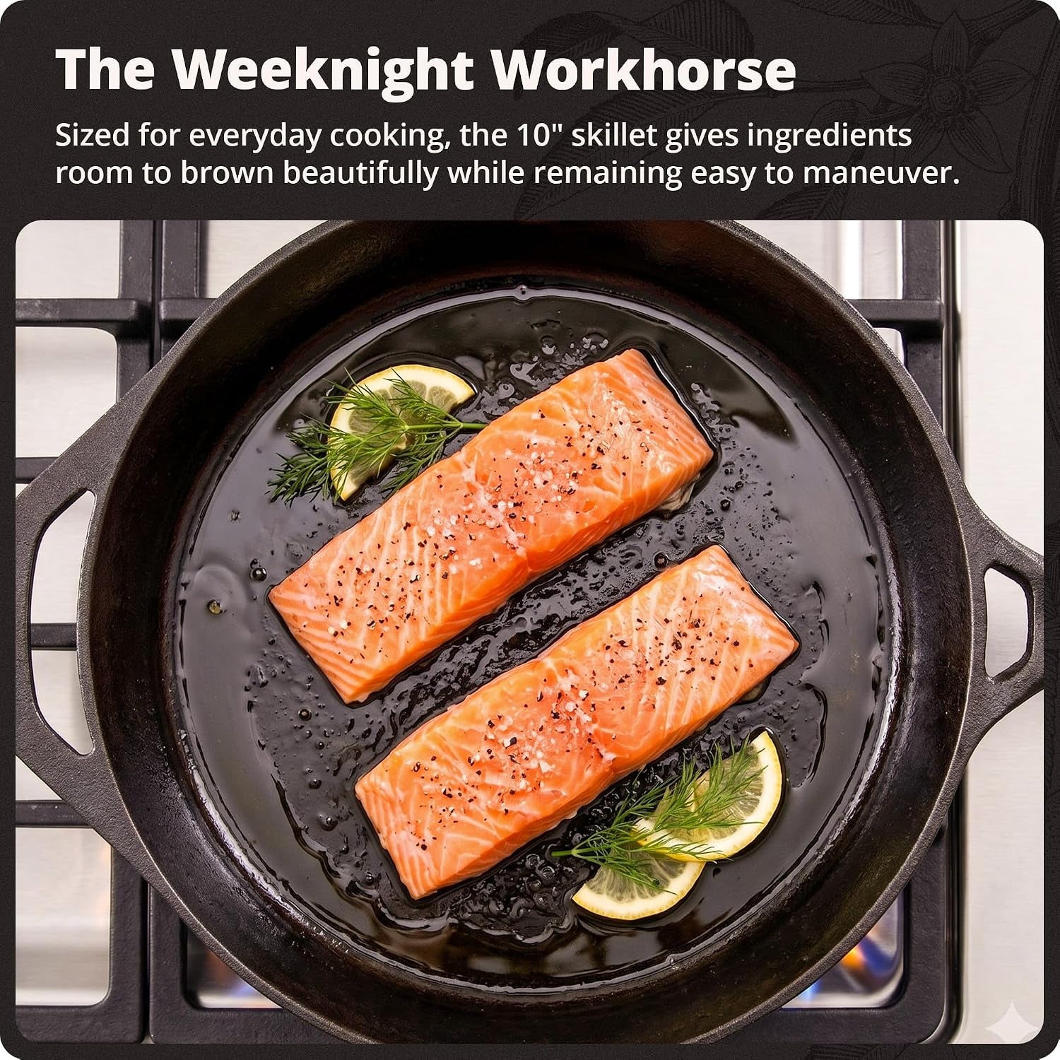 10" Cast Iron Skillet, Smooth Surface, Nonstick-Like Release | Polished & Precision-Milled, 100% Organic Flaxseed Oil, No Synthetic Coating, Oven, Grill, Induction Ready, Pre-Seasoned