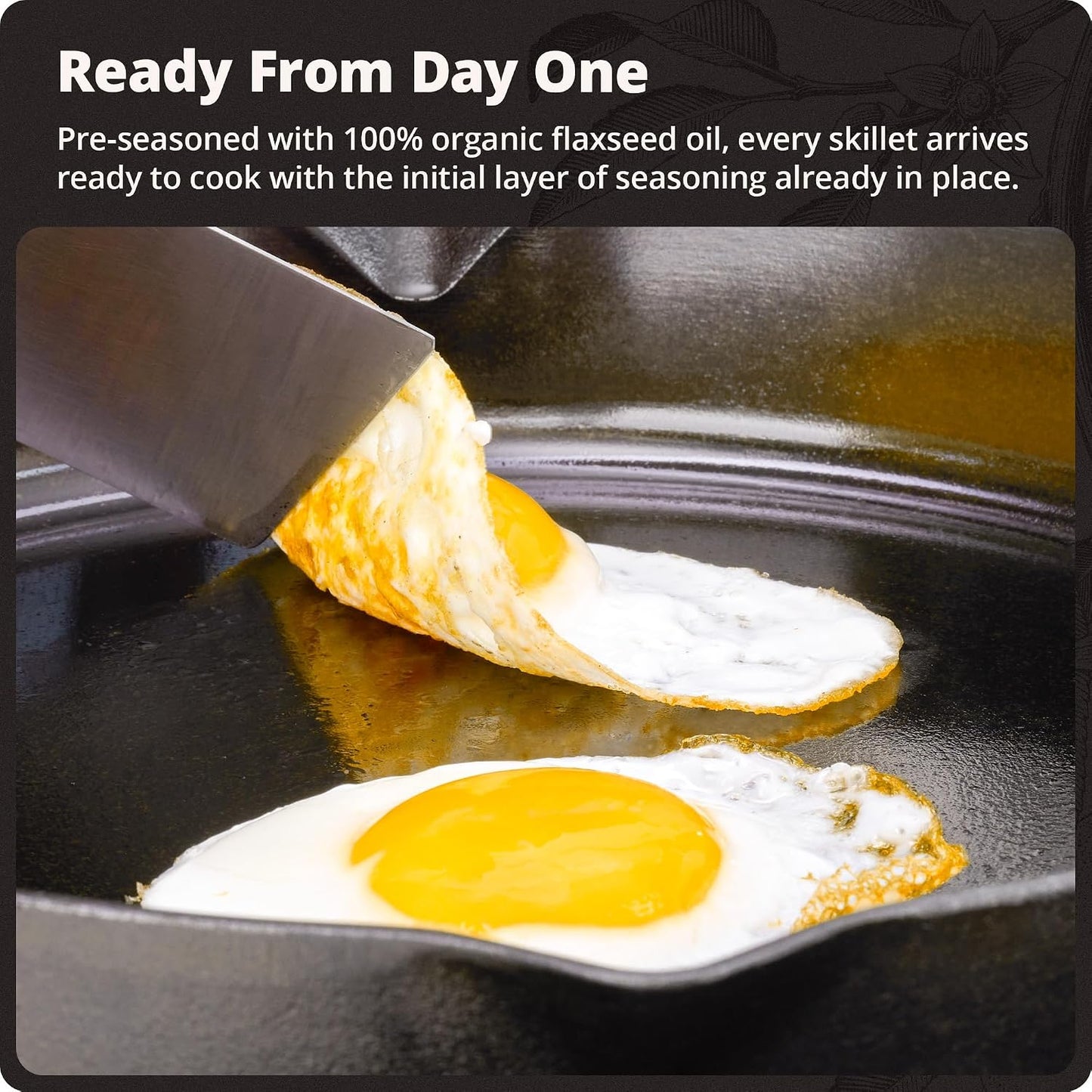 10" Cast Iron Skillet, Smooth Surface, Nonstick-Like Release | Polished & Precision-Milled, 100% Organic Flaxseed Oil, No Synthetic Coating, Oven, Grill, Induction Ready, Pre-Seasoned