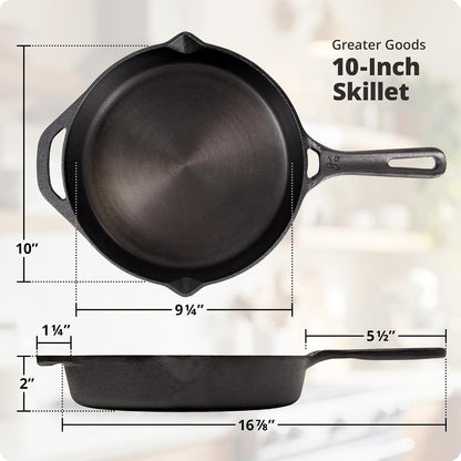 10" Cast Iron Skillet, Smooth Surface, Nonstick-Like Release | Polished & Precision-Milled, 100% Organic Flaxseed Oil, No Synthetic Coating, Oven, Grill, Induction Ready, Pre-Seasoned