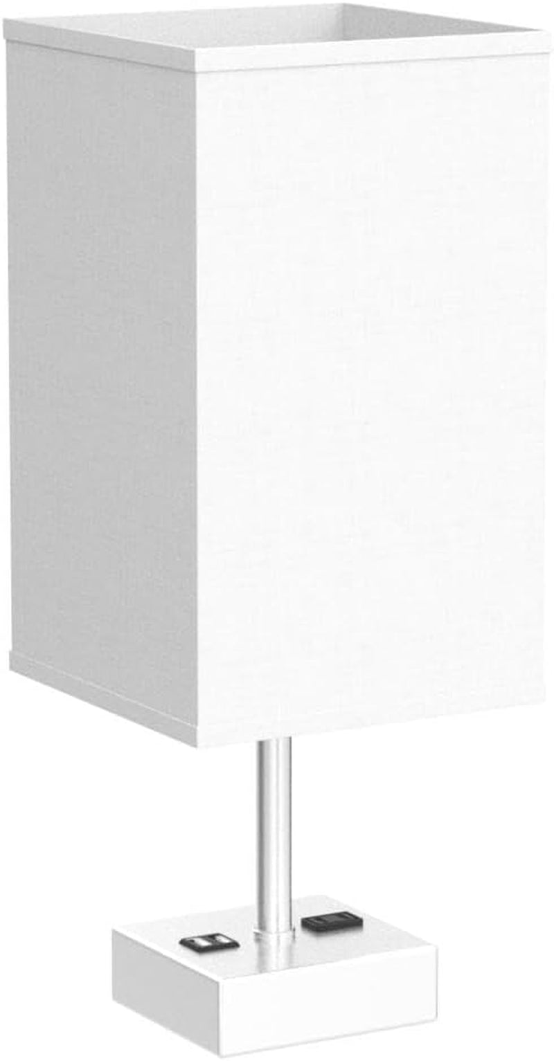 Touch Control Bedside Lamp, 3 Way Dimmable Nightstand Lamp with 2 USB Ports & AC Outlet, Modern Style, White Fabric Shade | Table Lamps for Nightstand with AC Outlets,Small Night Light Lamps for Living Room Kids Office Decor（Nickle）