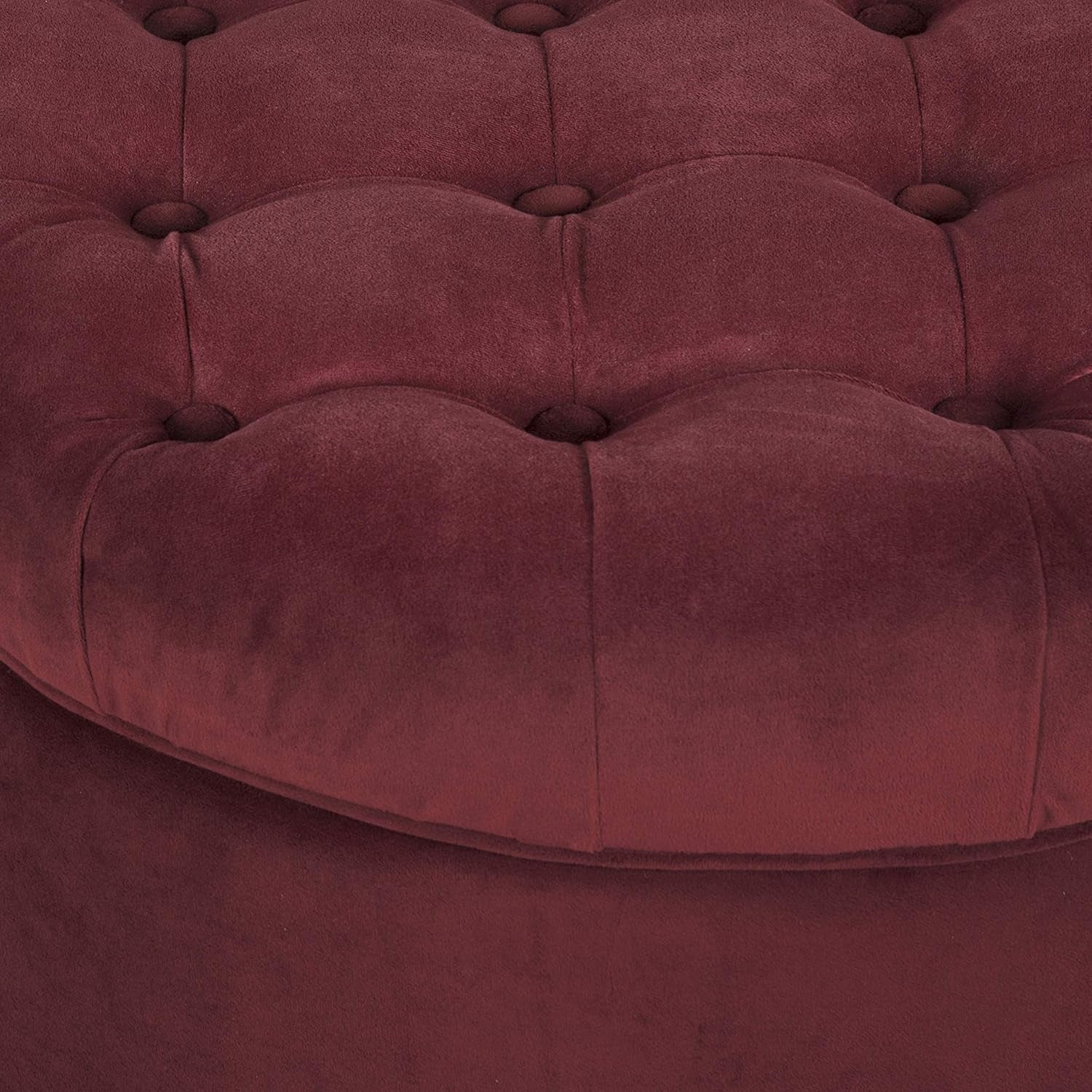 Home Decor |N8264-B119 | Large Button Tufted Velvet round Storage Ottoman | Ottoman with Storage for Living Room & Bedroom, Berry