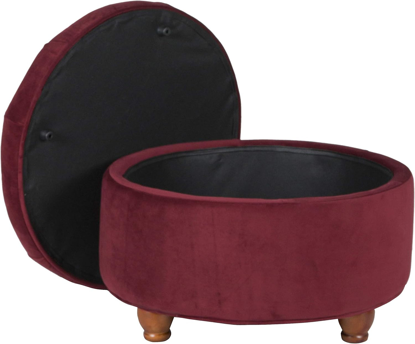 Home Decor |N8264-B119 | Large Button Tufted Velvet round Storage Ottoman | Ottoman with Storage for Living Room & Bedroom, Berry