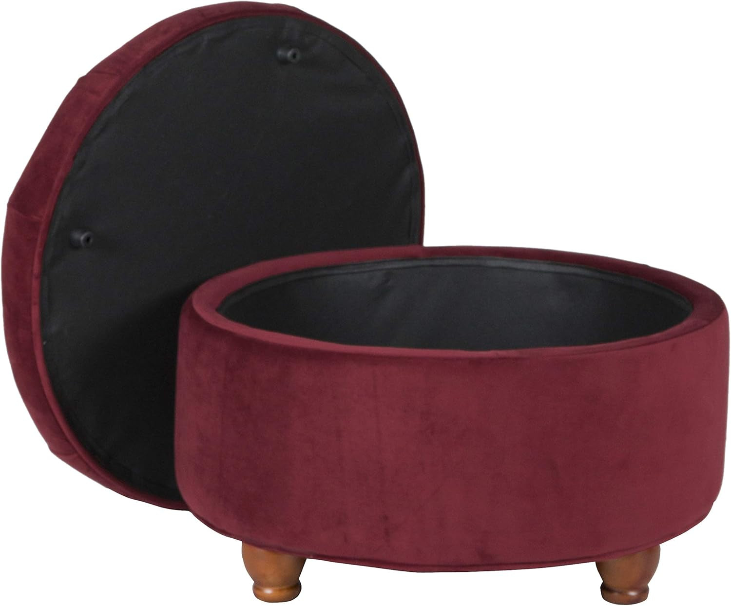 Home Decor |N8264-B119 | Large Button Tufted Velvet round Storage Ottoman | Ottoman with Storage for Living Room & Bedroom, Berry