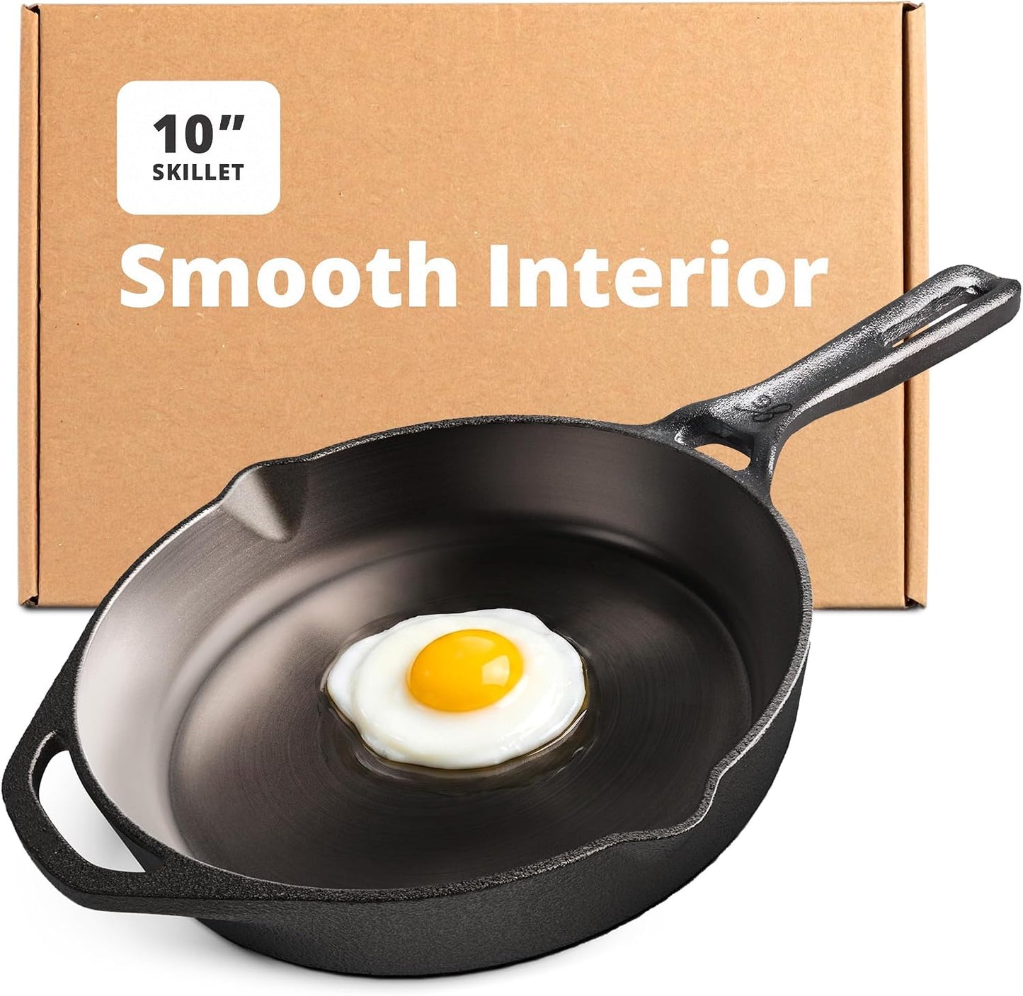 10" Cast Iron Skillet, Smooth Surface, Nonstick-Like Release | Polished & Precision-Milled, 100% Organic Flaxseed Oil, No Synthetic Coating, Oven, Grill, Induction Ready, Pre-Seasoned