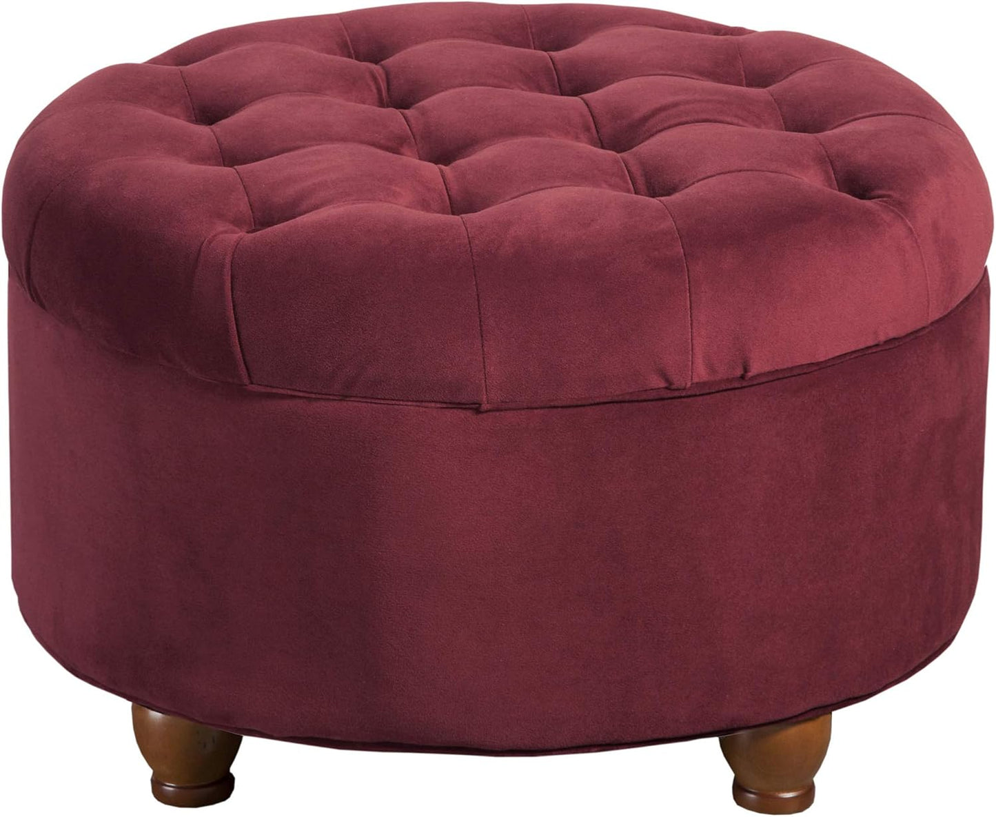 Home Decor |N8264-B119 | Large Button Tufted Velvet round Storage Ottoman | Ottoman with Storage for Living Room & Bedroom, Berry