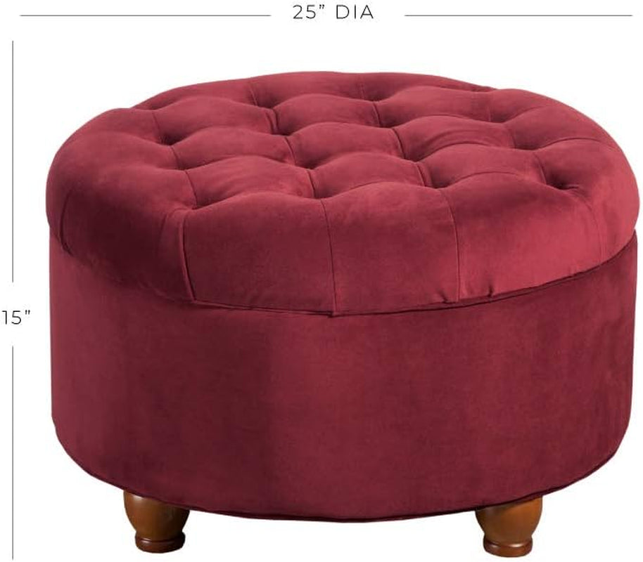 Home Decor |N8264-B119 | Large Button Tufted Velvet round Storage Ottoman | Ottoman with Storage for Living Room & Bedroom, Berry